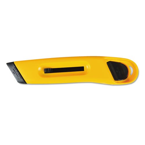 Plastic Utility Knife w/Retractable Blade & Snap Closure, Yellow, Sold as 1 Each