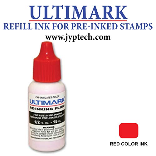 Ultimark Refill Ink for All Pre-Inked Stamps, 15 ml Bottle, 5 Colors Option (Red Ink)