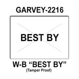 180,000 Garvey 2216 compatible"BEST BY" White General Purpose Labels for G-Series 22-66, G-Series 22-77, G-Series 22-88 Price Guns. Full Case + 20 ink rollers. WITH Security Cuts.